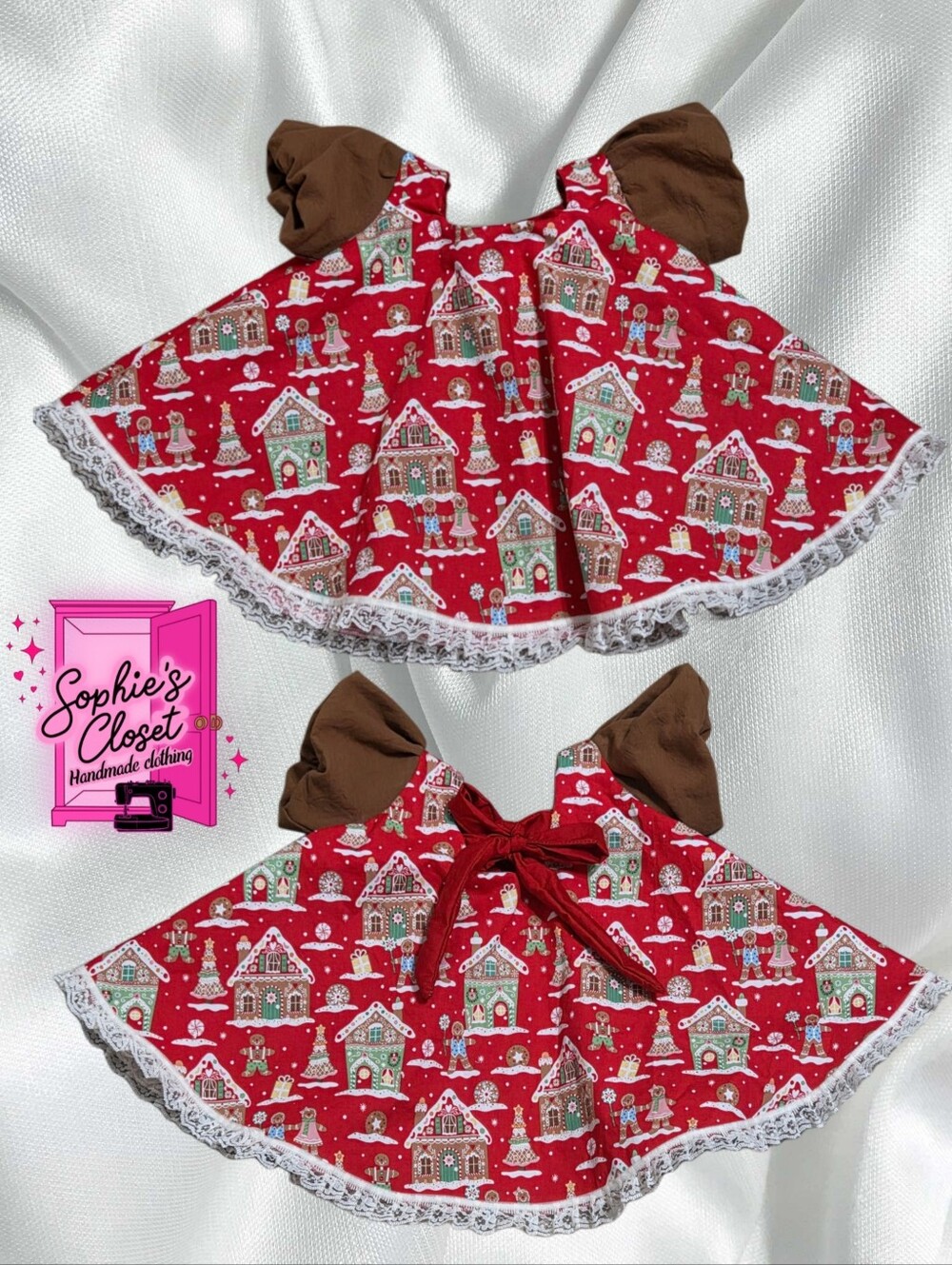 Red Gingerbread Print Holiday Kids Dress
